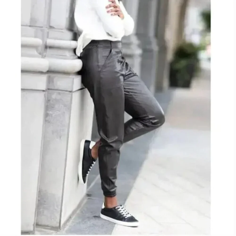 SPANX | Leather Like Pull On Black Joggers - Size S
